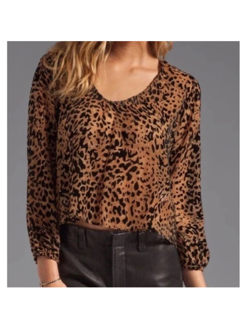 Women’s Lovers + Friends Daydream Leopard Print Burnout Velvet Blouse Top M
